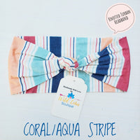 Coral/Aqua Stripe Knotted Headband