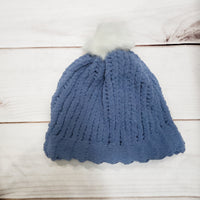 Slouchy Beanie Blue with White Pom