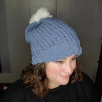 Slouchy Beanie Blue with White Pom